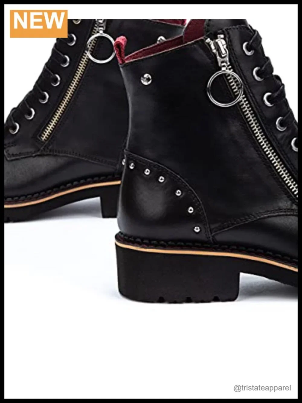 Genuine Leather Women's Flat Ankle Boots with Rhinestones, Lace-Up